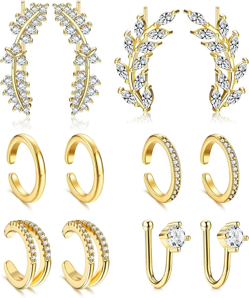 6 Pairs Ear Cuffs Climber Hoop Earrings for Women CZ Leaf Crawler Earrings Cartilage Piercing Hypoallergenic… - Grocery