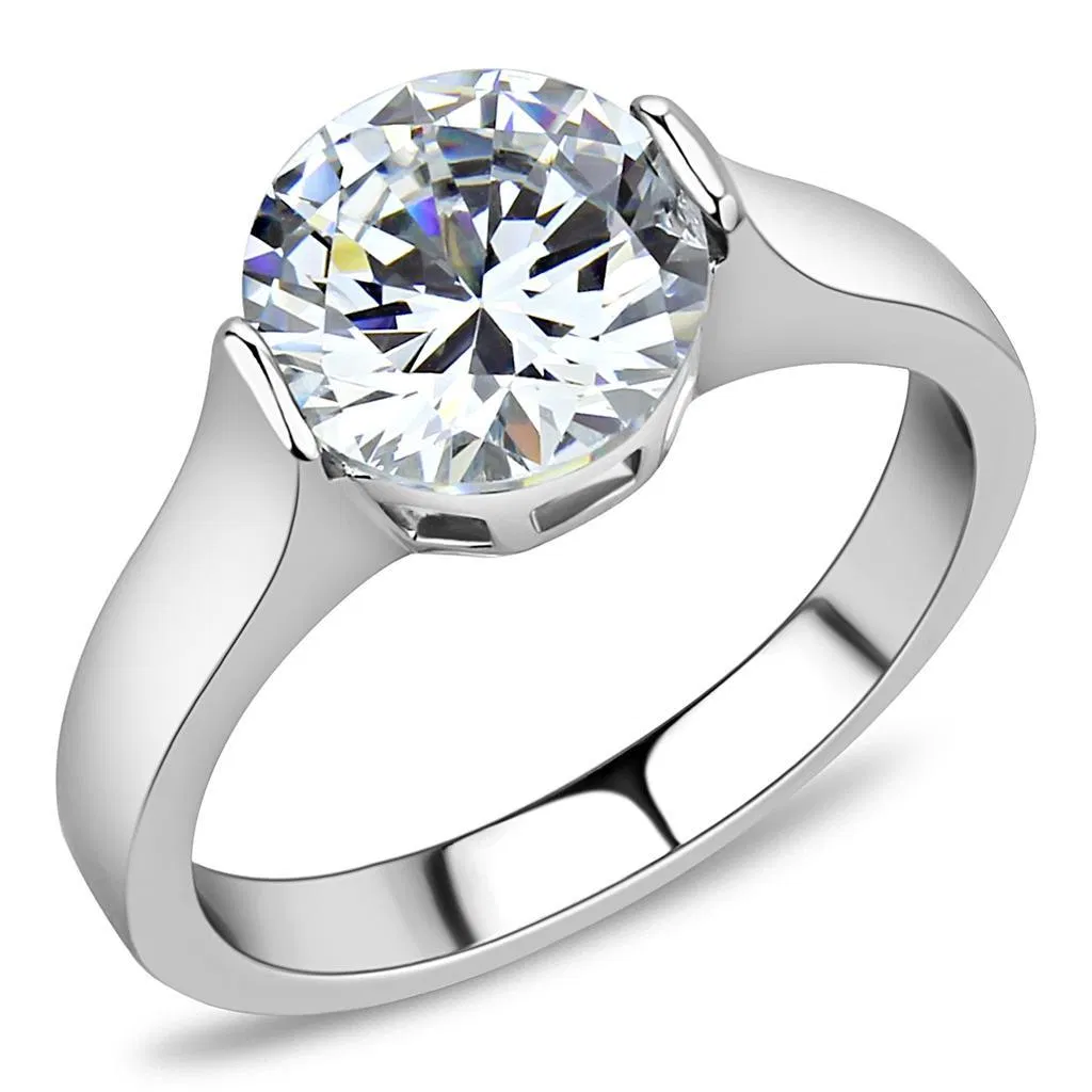 TK3432 - High polished (no plating) Stainless Steel Ring with AAA Grade CZ in Clear - Grocery