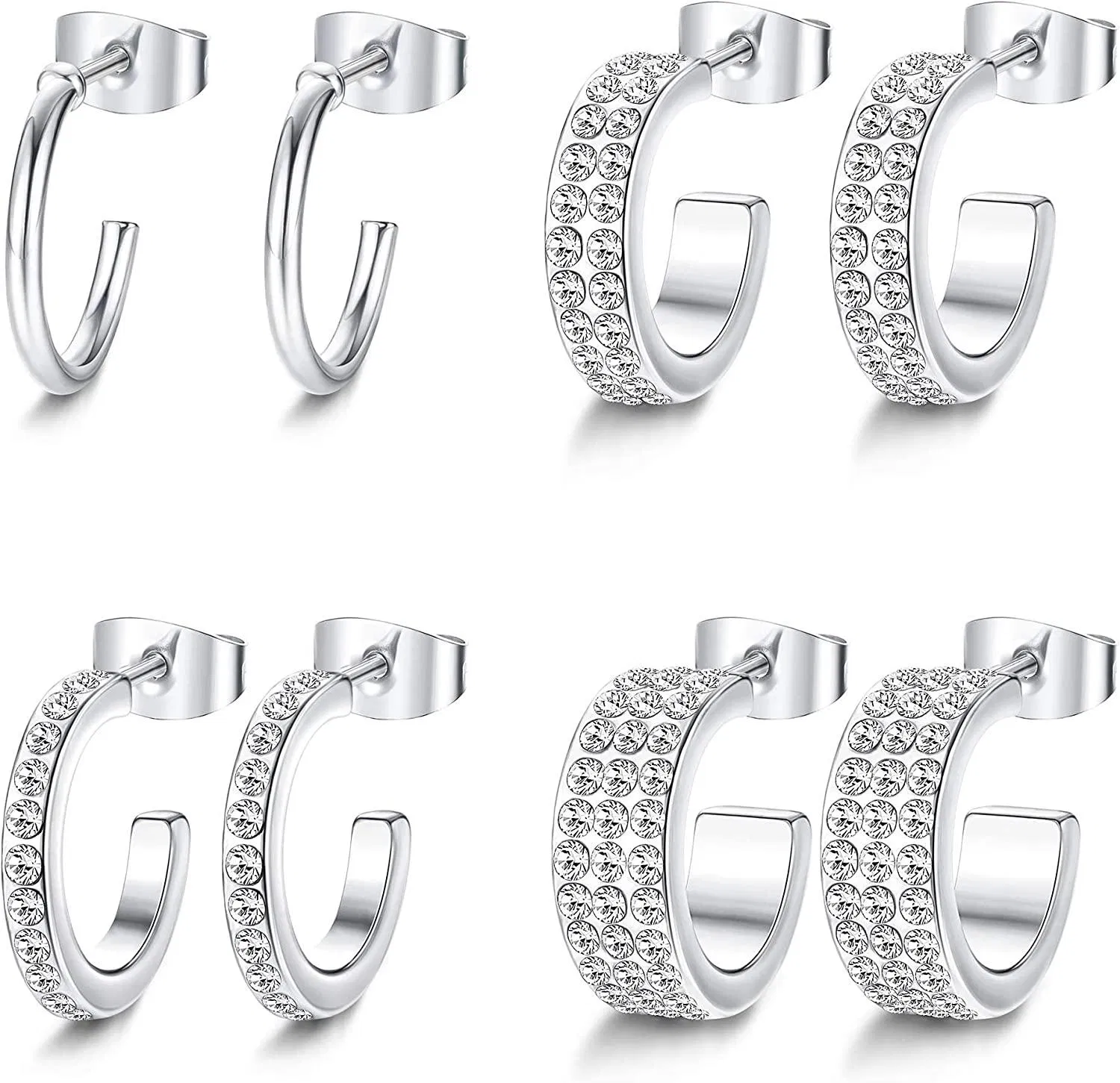 4 Pairs Gold Colored Chunky Open Hoops Earrings Cubic Zirconia Small Huggie Earrings Mini Cuff Loop Earrings Set for Women - Grocery