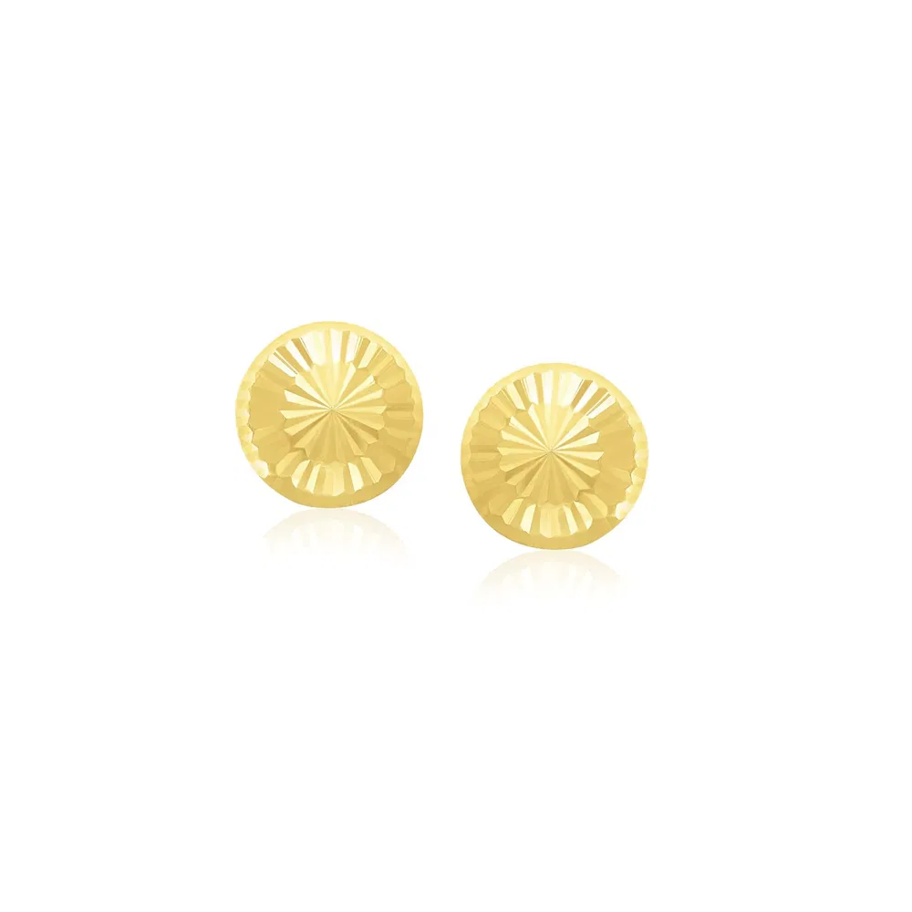 14k Yellow Gold Textured Flat Style Stud Earrings(6mm) - Grocery