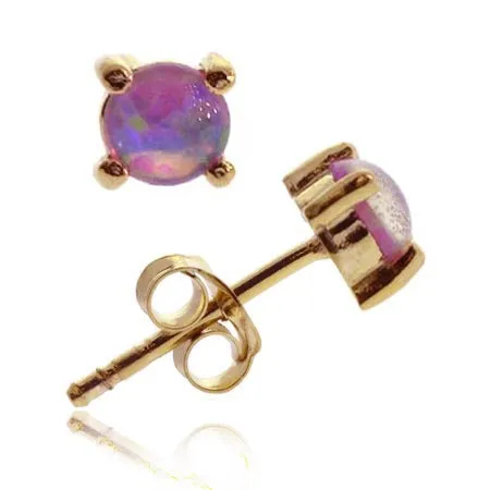 18K Gold Over Sterling Silver Created Pink Opal 6mm Round Stud Earrings - Grocery
