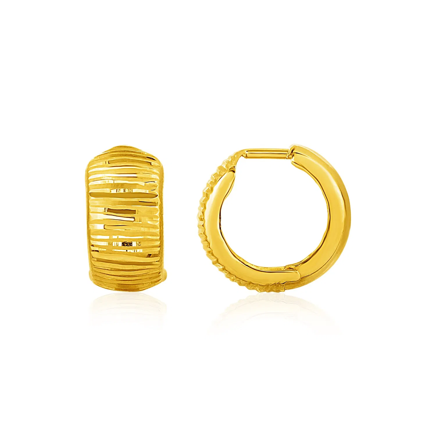 Reversible Textured and Smooth Snuggable Earrings in 10k Yellow Gold - Grocery