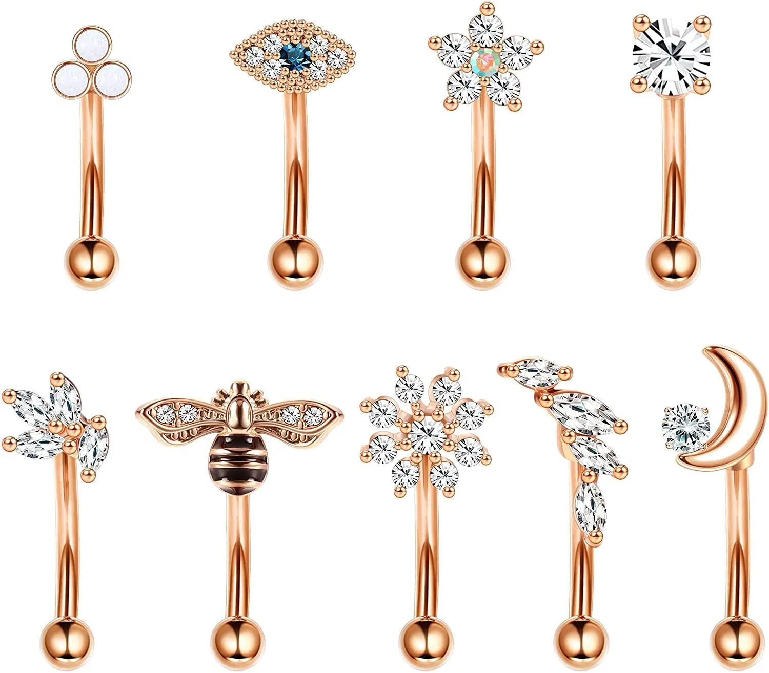 9Pcs Rook Piercing for Women 8mm Barbell Body Piercing Surgical Rook Earrings 16G - Grocery