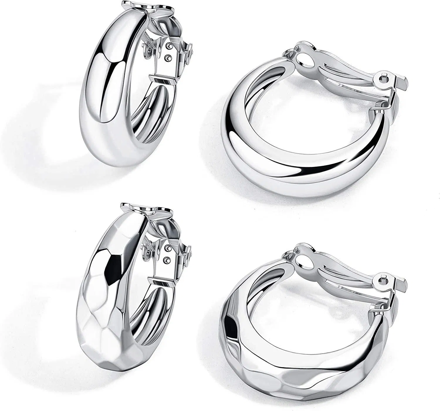2 Pairs Geometric Chunky Hoop Clip Earrings for Women Fashion Non Pierced Clip On Earrings Jewelry - Grocery