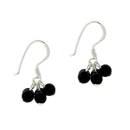 Sterling Silver Onyx Stone Bead Cluster Small Kid Earrings - Grocery