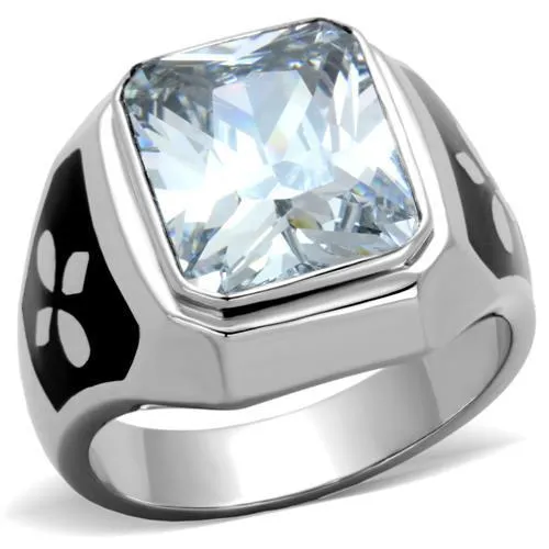 TK1813 - High polished (no plating) Stainless Steel Ring with AAA Grade CZ in Clear - Grocery