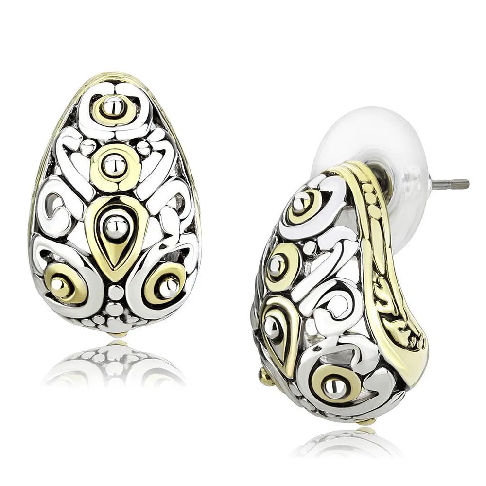 LO256 - Gold+Rhodium Brass Earrings with No Stone - Grocery