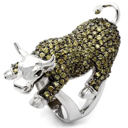 0W004 - Rhodium + Ruthenium Brass Ring with AAA Grade CZ in Multi Color - Grocery