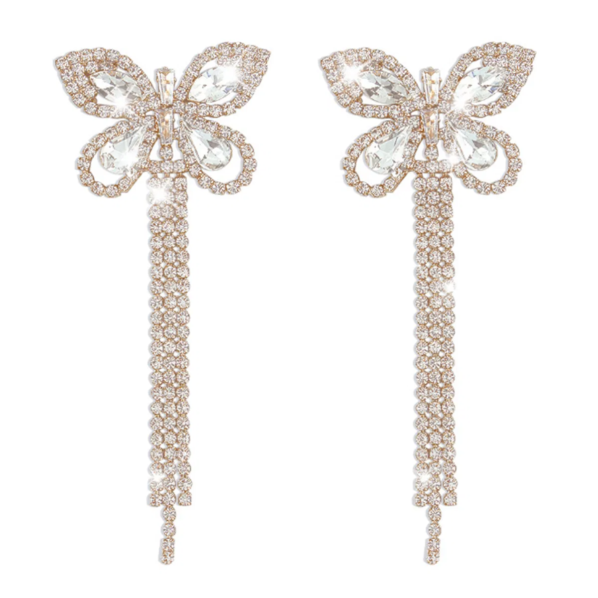 Full Diamond Earrings Butterfly Long Tassels Earrings - Grocery