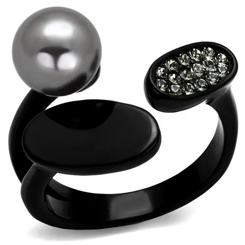 TK2493 - IP Black(Ion Plating) Stainless Steel Ring with Synthetic Pearl in Gray - Grocery