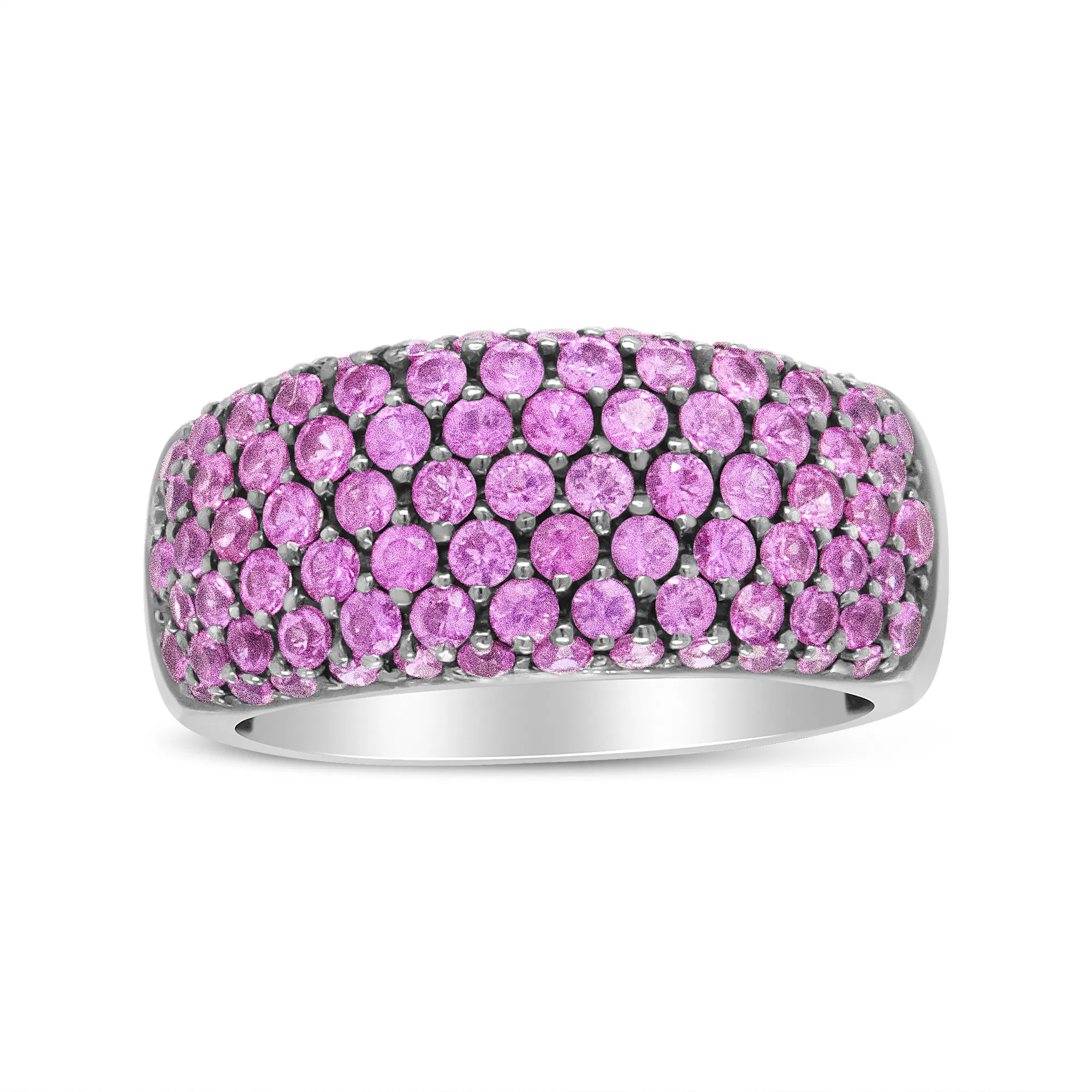 18K White Gold and Black Rhodium Multi Row Pink Sapphire Classic Band Ring - Ring Size 6.5 - Grocery