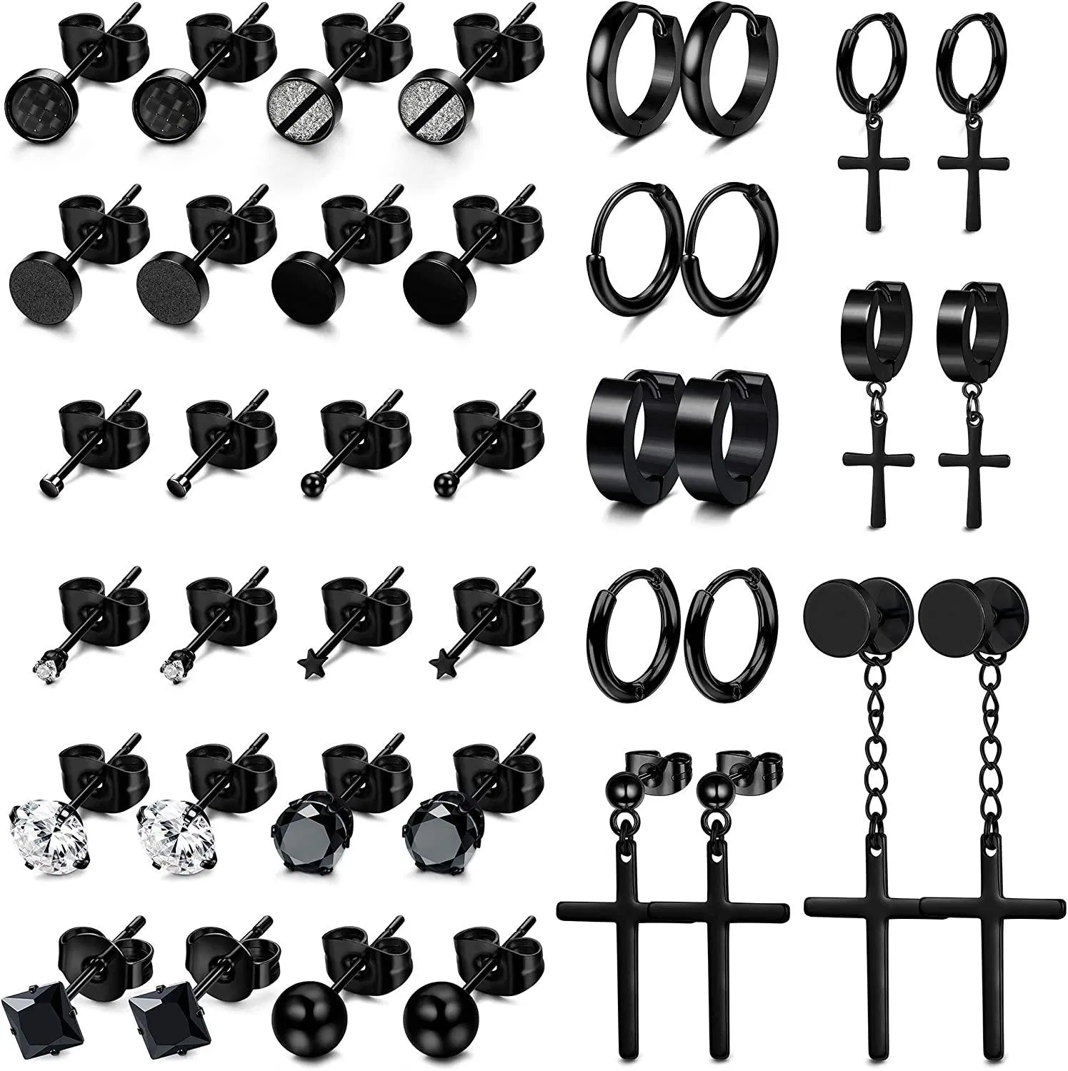 20 Pairs Stainless CZ Stud Earrings for Women Men Hoop Huggie Kpop Earrings Cubic Zirconia 2mm Tiny Stud Earrings Set - Grocery