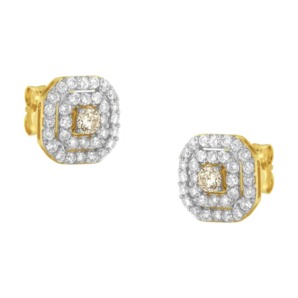 2 Micron 10KT Yellow Gold Plated Sterling Silver Diamond Square Stud Earrings (1 cttw, J-K Color, I2-I3 Clarity) - Grocery