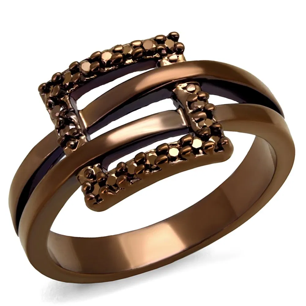 3W1156 - IP Coffee light Brass Ring with AAA Grade CZ in Light Coffee - Grocery