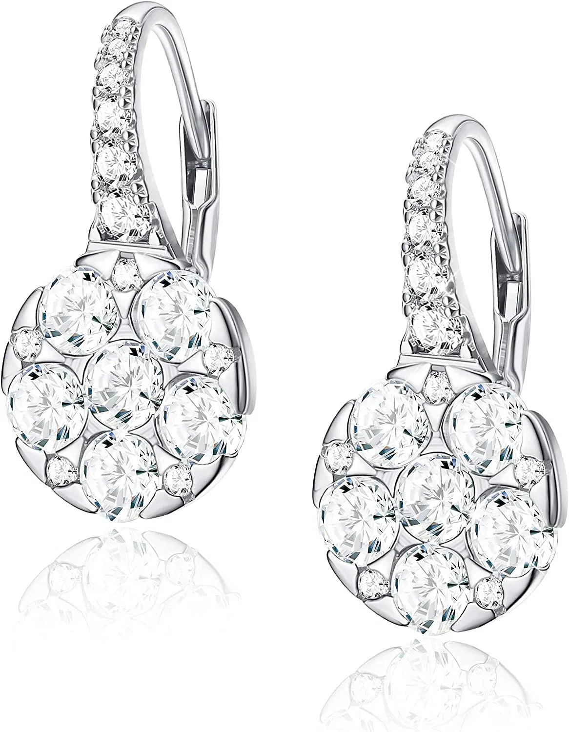 925 Sterling Cubic Zirconia Drop Earrings 18K Gold Plated Round Leverback Earrings Simple Basic Dangle Earrings For Women - Grocery