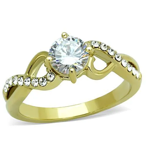 TK1722 - IP Gold(Ion Plating) Stainless Steel Ring with AAA Grade CZ in Clear - Grocery