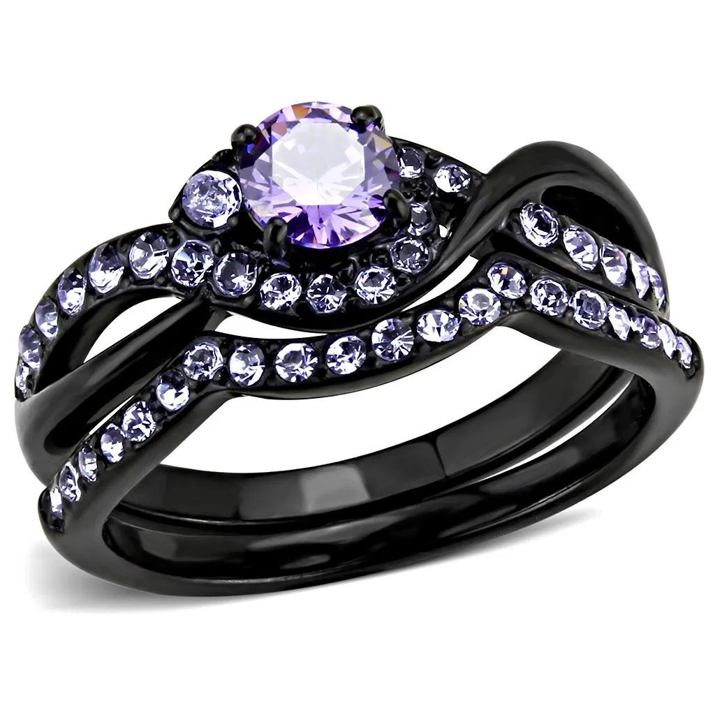 TK3560 - IP Black(Ion Plating) Stainless Steel Ring with AAA Grade CZ in Amethyst - Grocery