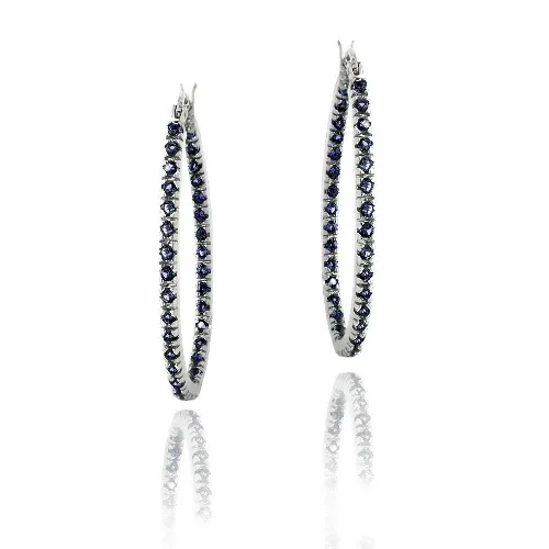 Sterling Silver Tanzanite CZ 33mm Oval Hoop Earrings - Grocery