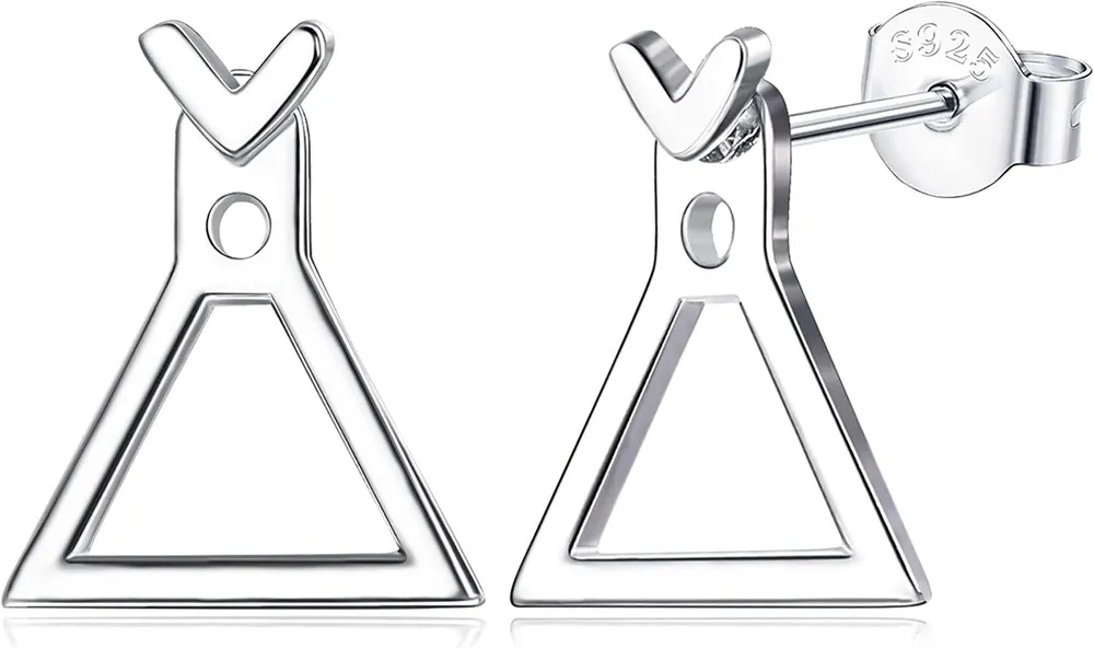 Square Earrings For Men Triangle Earrings Cool Sterling Silver Male Earrings Minimalist stud Earrings Gift For Men - Grocery