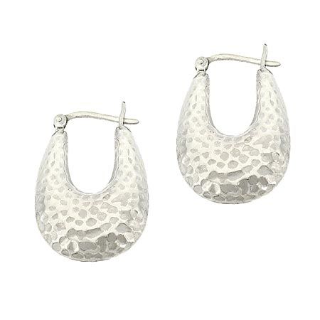 Sterling Silver Hammered Hoop Earrings - Grocery