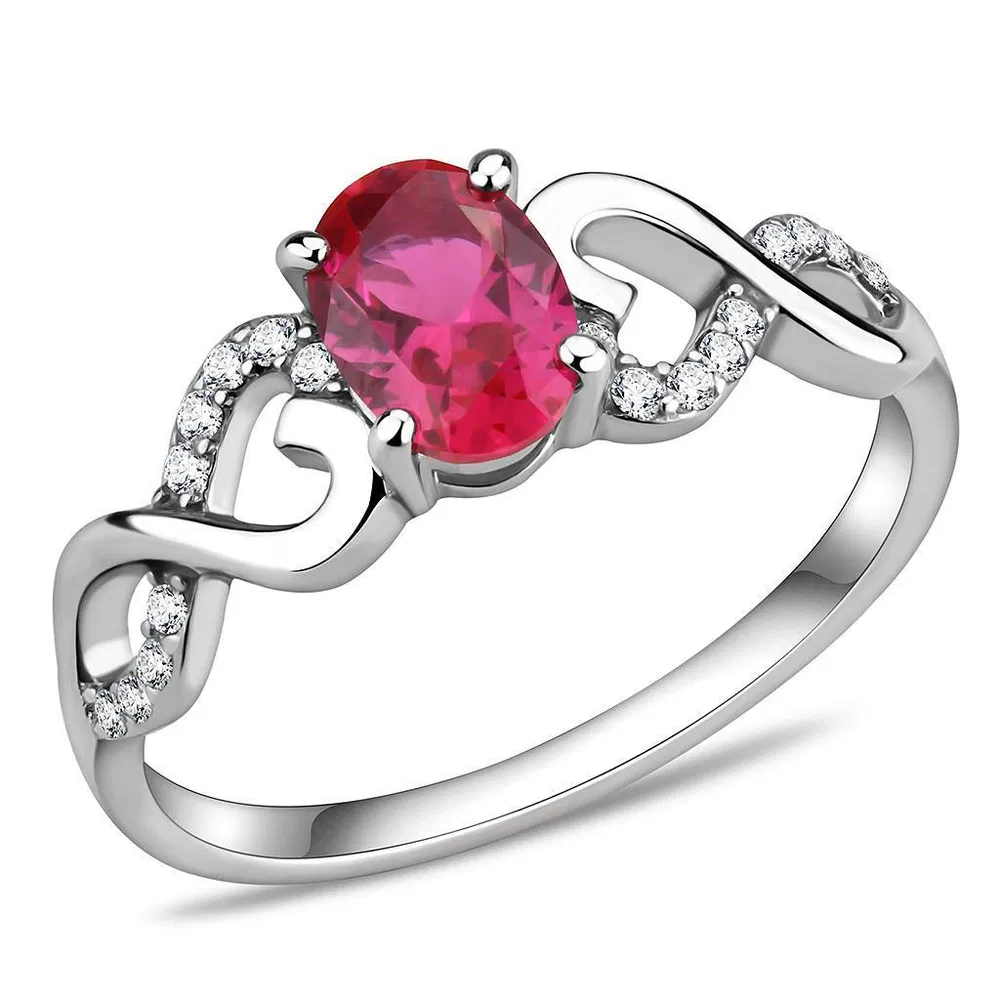 DA119 - High polished (no plating) Stainless Steel Ring with AAA Grade CZ in Ruby - Grocery