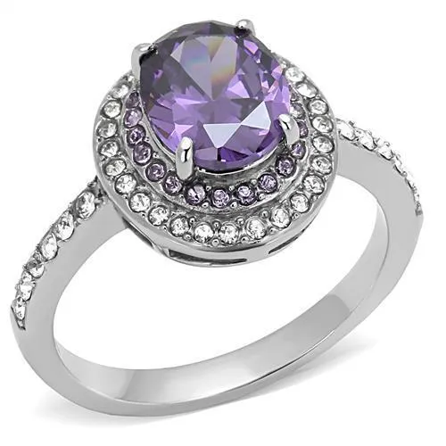 TK3032 - High polished (no plating) Stainless Steel Ring with AAA Grade CZ in Amethyst - Grocery