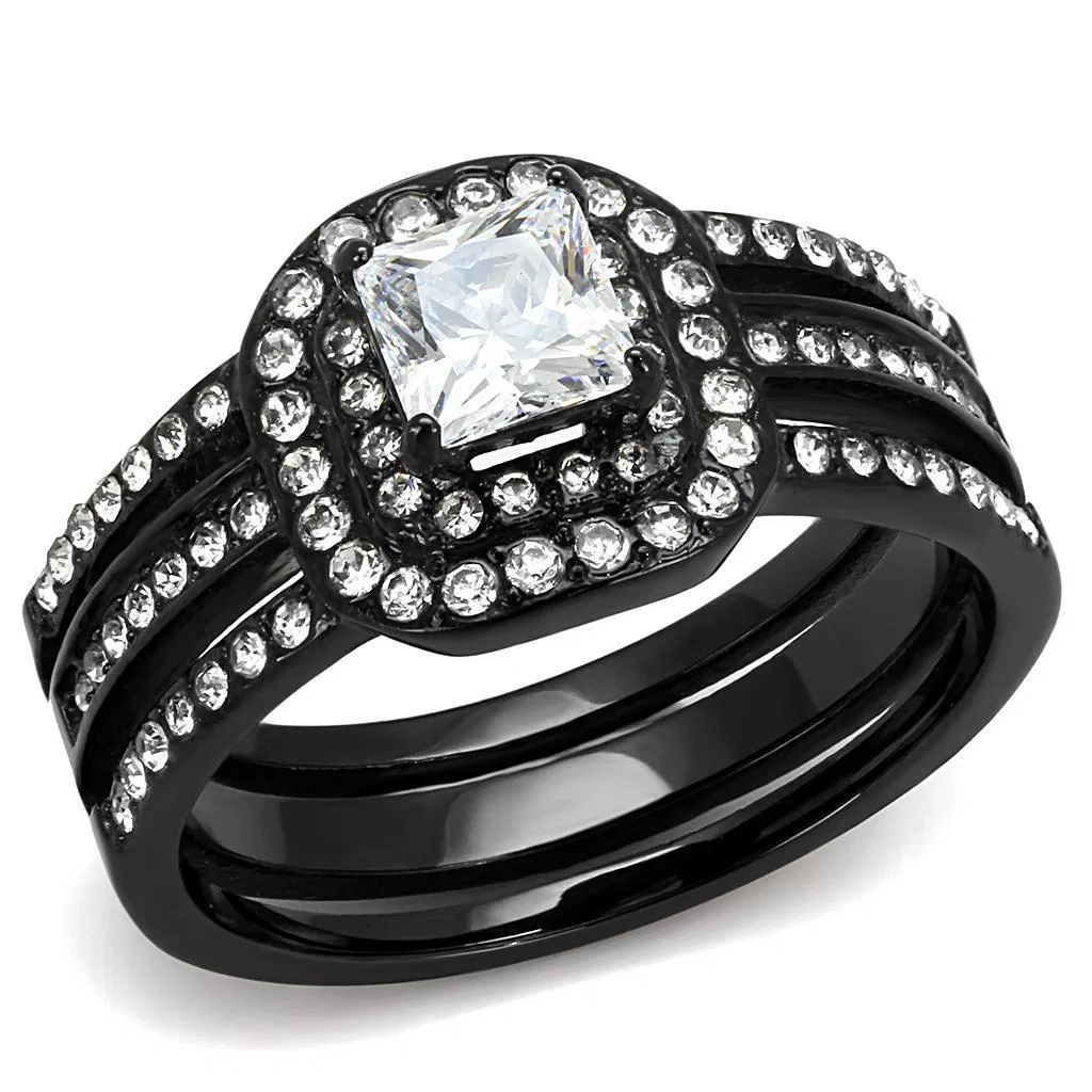 TK3048 - IP Black(Ion Plating) Stainless Steel Ring with AAA Grade CZ in Clear - Grocery