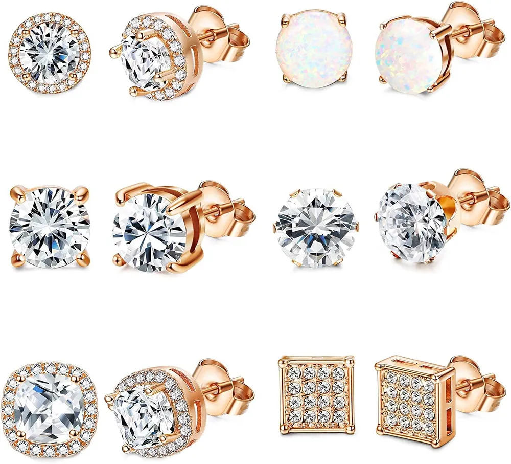Cubic Zirconia Stud Earrings for Women Set Clear CZ Round Square Earrings Stud Stainless Stud Earrings - Grocery
