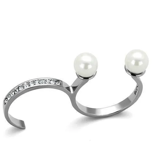 TK2110 - High polished (no plating) Stainless Steel Ring with Synthetic Pearl in White - Grocery