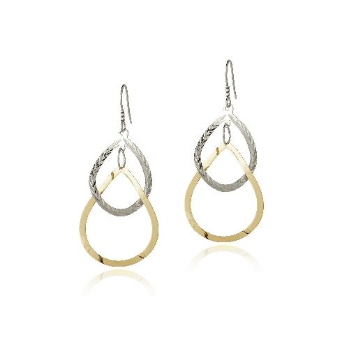 Sterling Silver Two-Tone Intertwining Teardrops Dangle Earrings - Grocery