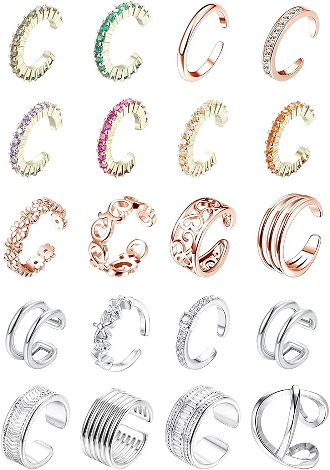 Ear Cuff Helix Cartilage Fake CZ Wrap Non Pierced Clip On Earrings for Women Men Nose Ring Huggie Hoops Non-Piercing Adjustable - Grocery