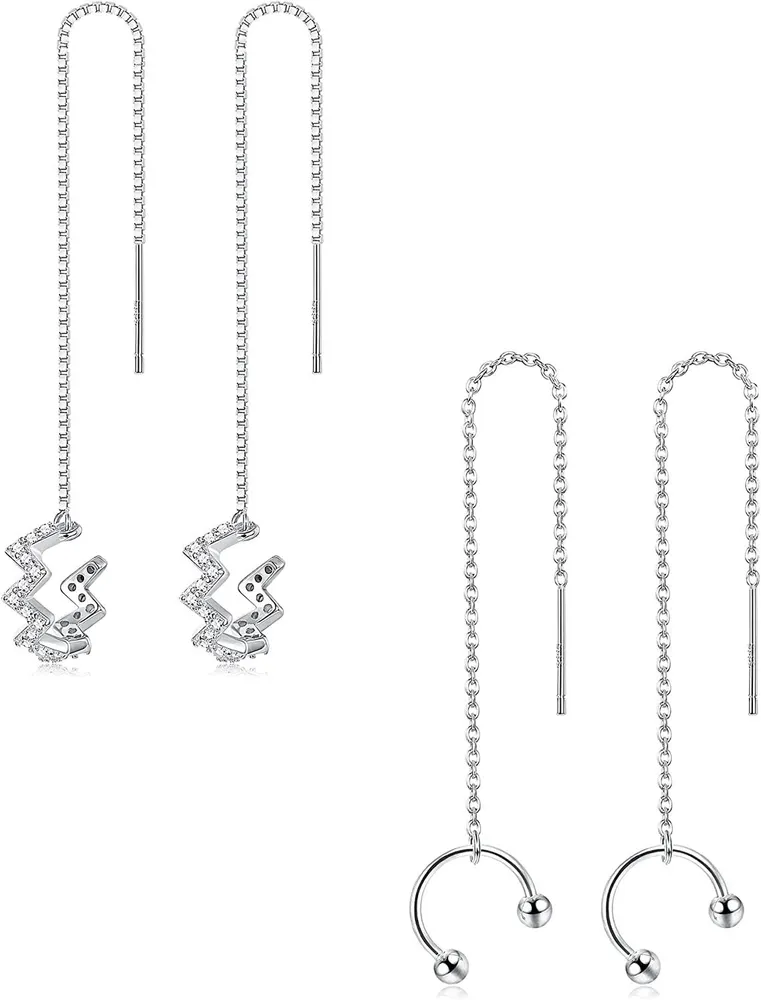 Ear Cuff Earrings for Women CZ Ball Wrap Tassel Chain Danlge Earrings Wave Threader Cartilage Earrings - Grocery