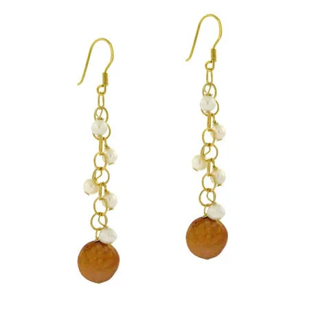 18K Gold over Sterling Silver Freshwater Cultured Golden & White Coin Pearl Dangle Earrings - Grocery