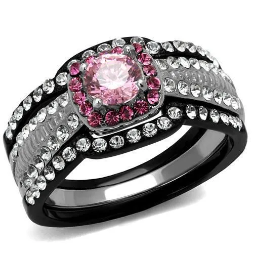 TK2651 - Two-Tone IP Black (Ion Plating) Stainless Steel Ring with AAA Grade CZ in Light Rose - Grocery