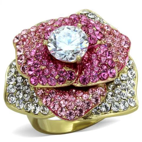 TK1624 - IP Gold(Ion Plating) Stainless Steel Ring with AAA Grade CZ in Clear - Grocery