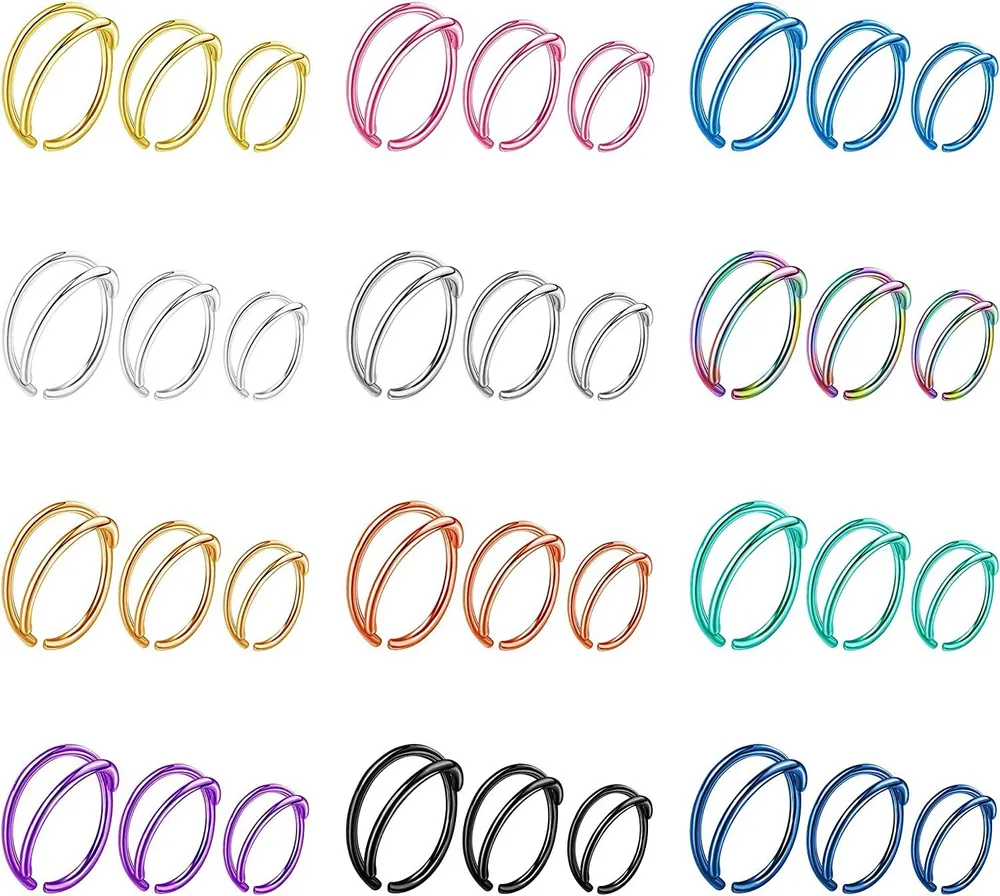 36Pcs 20G Nose Rings Hoop for Women Thin Double Layered Nose Ring Hoop Septum Ring Cartilage Earring Conch Hoop Body Piercing 6/8/10MM - Grocery