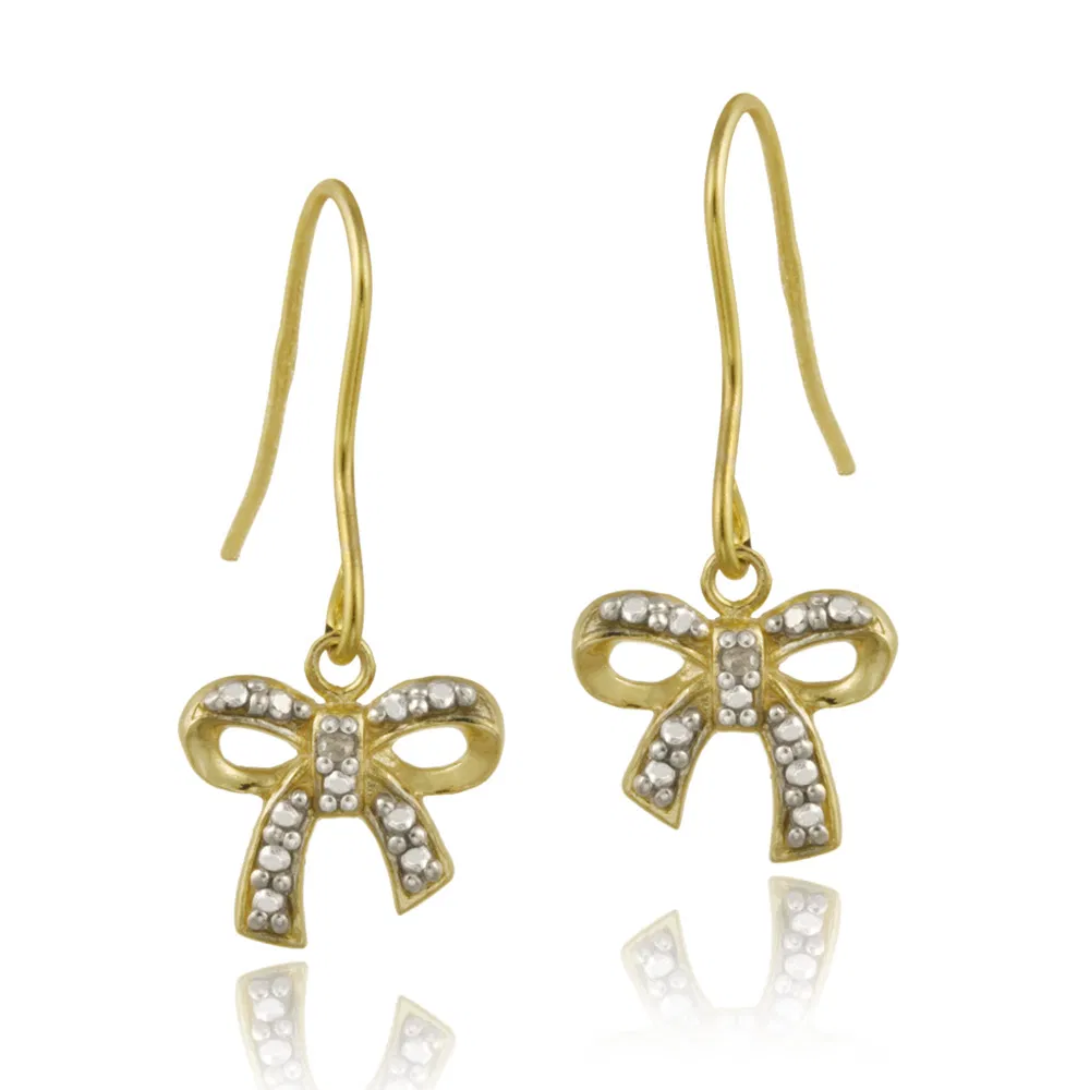 18K Gold over Sterling Silver Diamond Accent Bow Dangle Earrings - Grocery