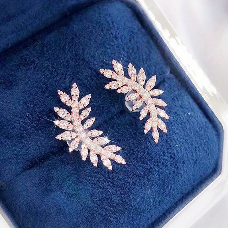 1pair Vintage Leaf Zircon Earrings - Grocery