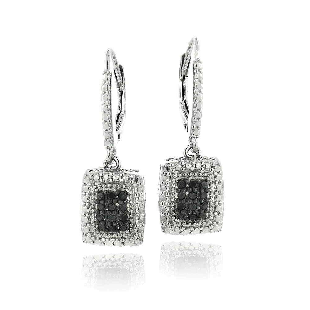 1/4ct Black Diamond Black & White Rectangle Dangle Earrings - Grocery