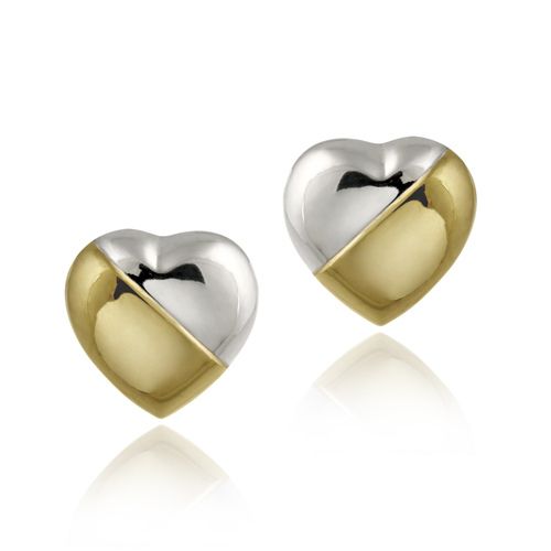 Sterling Silver & 18K Gold Over Silver Two-Tone Puffed Heart Stud Earrings - Grocery