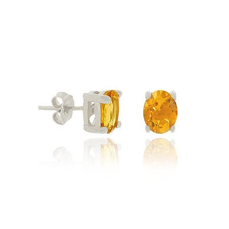 Sterling Silver .925 Genuine Citrine Stone Oval Prong Small 6x4 Stud Earrings - Grocery