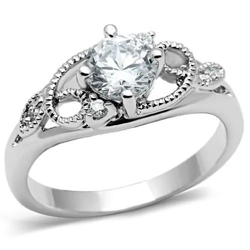 3W034 - Rhodium Brass Ring with AAA Grade CZ in Clear - Grocery