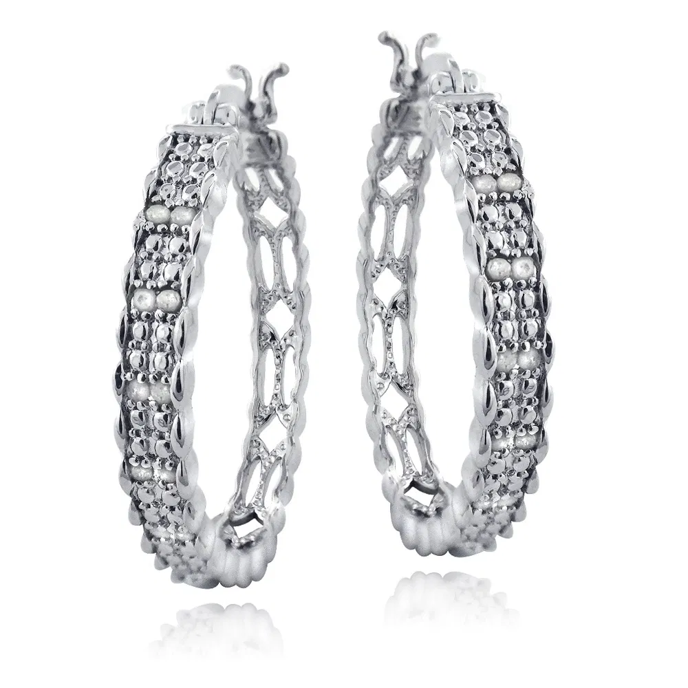 Silver Tone 1/4ct Diamond 28mm Round Hoop Earrings - Grocery