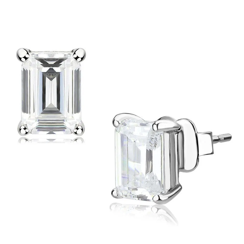 LO4633 - Rhodium Brass Earrings with Cubic in Clear - Grocery