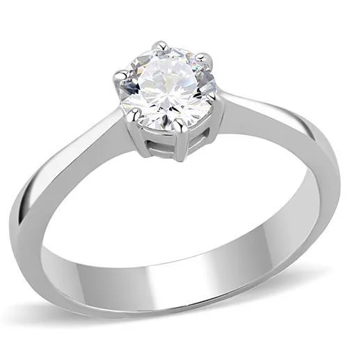 TK3252 - High polished (no plating) Stainless Steel Ring with AAA Grade CZ in Clear - Grocery