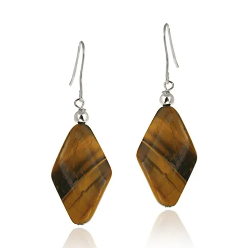 Sterling Silver Tiger Eye Geometric Dangle Earrings - Grocery
