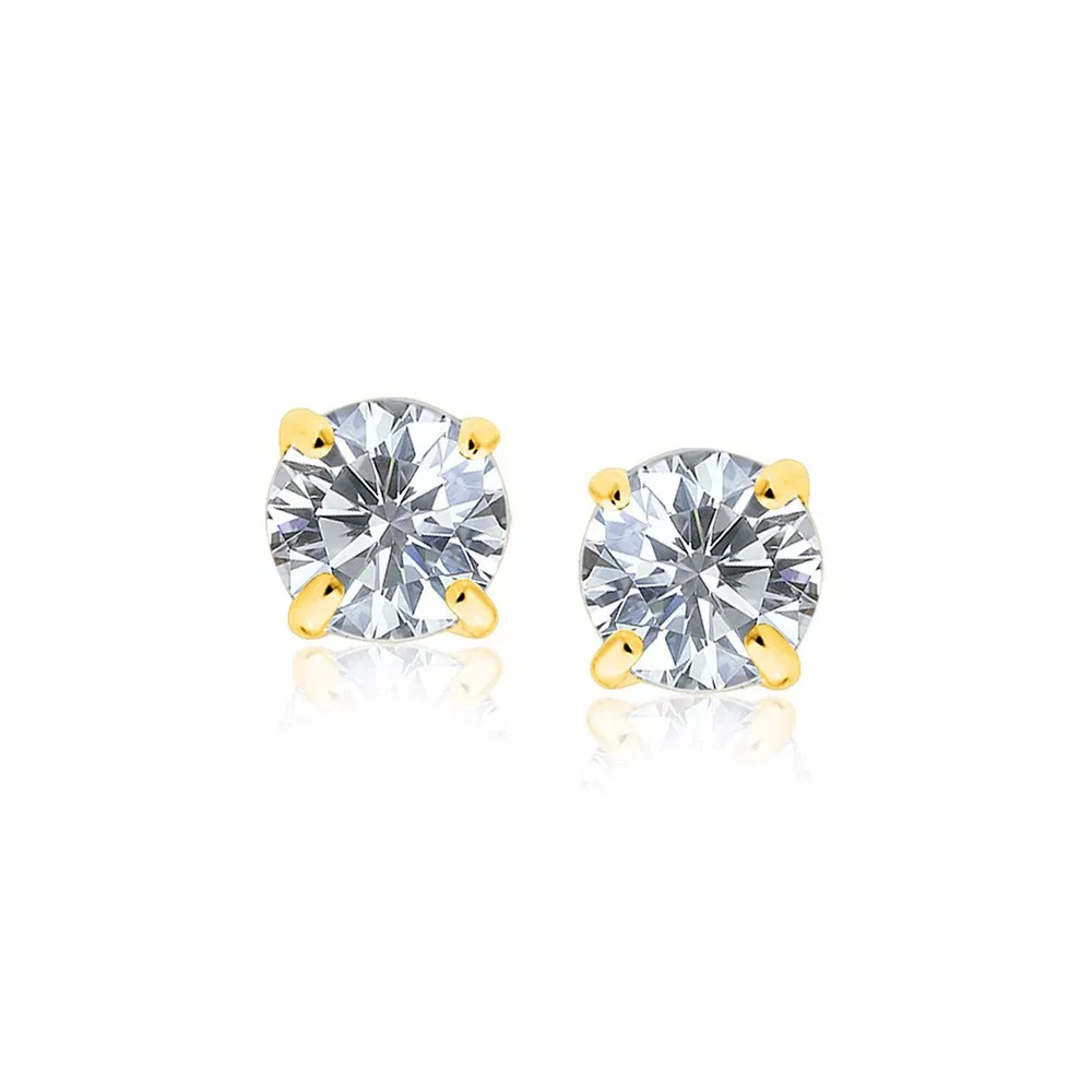 14k Yellow Gold Stud Earrings with White Hue Faceted Cubic Zirconia(7mm) - Grocery