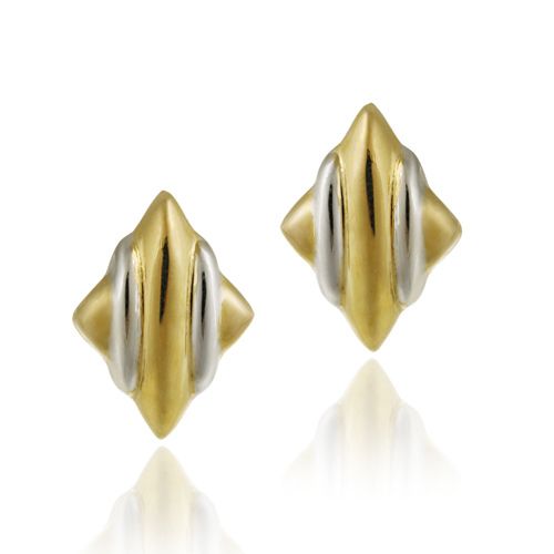 18K Gold over Sterling Silver Two-Tone Diamond Shape Earrings - Grocery