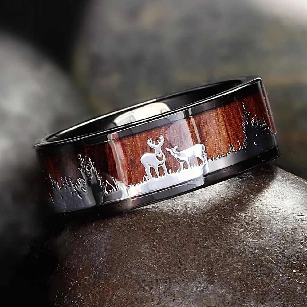 Personalized Wood Grain Silhouette Ring Stainless Steel Men's Ring - Grocery