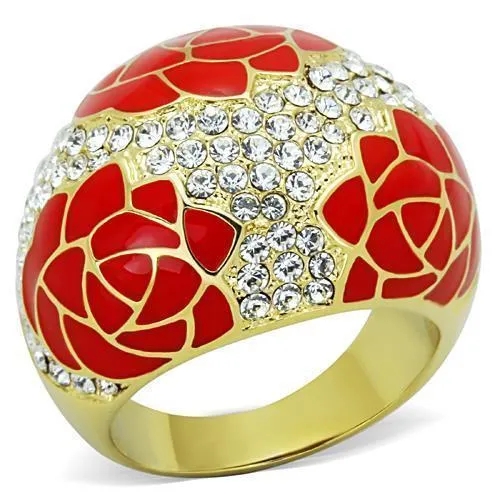 TK1728 - IP Gold(Ion Plating) Stainless Steel Ring with Top Grade Crystal in Clear - Grocery